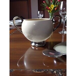 Vintage Flintridge China Open Sugar Bowl Platinum Trim Cream California MCM Dip